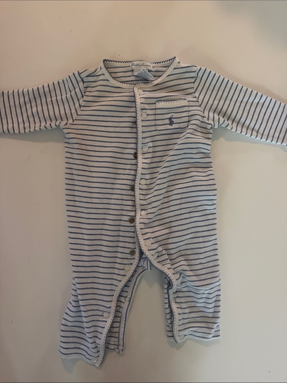 Ralph Lauren White and Blue Striped Baby One-Piece
